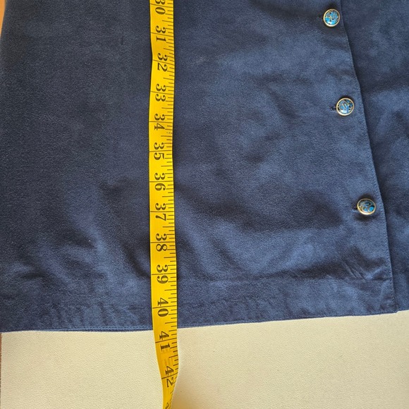 Vtg 90s Navy Faux Suede Button Front Midi Dress Sz L Handmade Minimalist Artisan - Picture 9 of 10